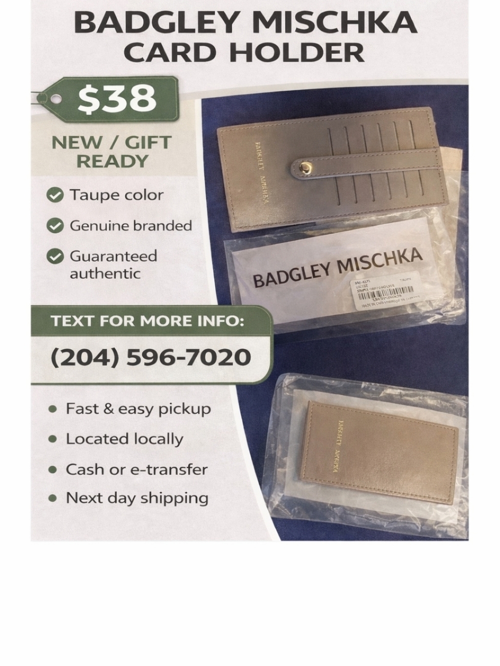 Badgley Mischka Taupe Card Holder with Gold Snap